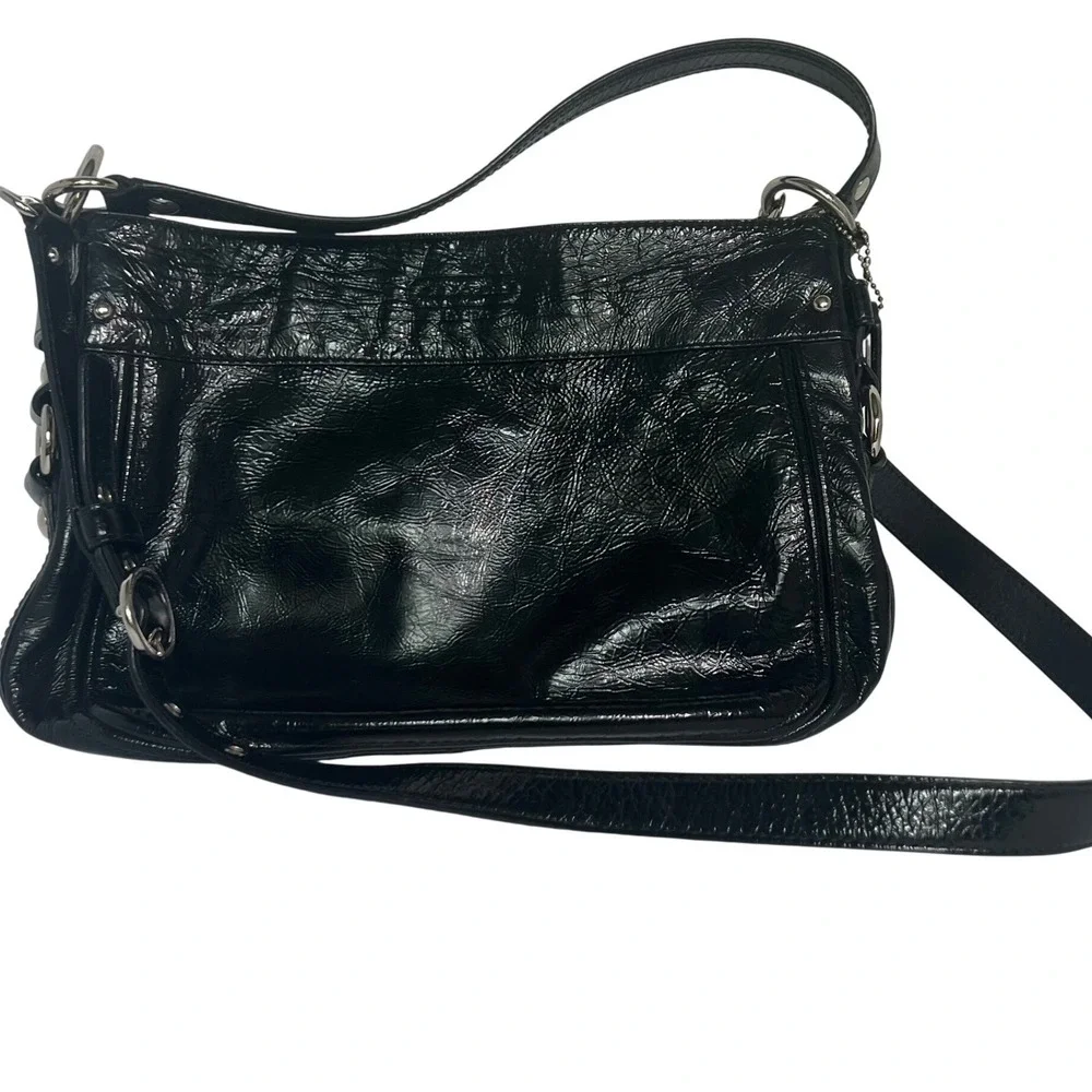 Coach Zoe Hobo Bag Womens Large Black Crinkled Patent Leather F15478